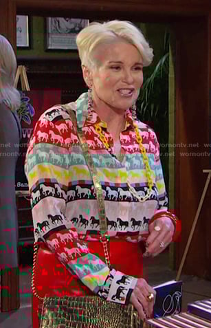 Bonnie's striped horse shirt and red leather pants on Days of our Lives