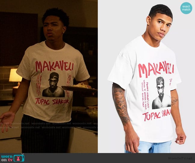 Boohoo Oversized Tupac license t-shirt worn by Spenser Stewart (Thaddeus J. Mixson) on Reasonable Doubt