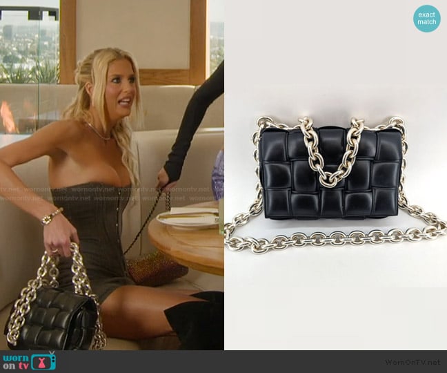 Bottega Veneta Chain Cassette Padded Black Leather Shoulder Bag worn by Emma Hernan on Selling Sunset