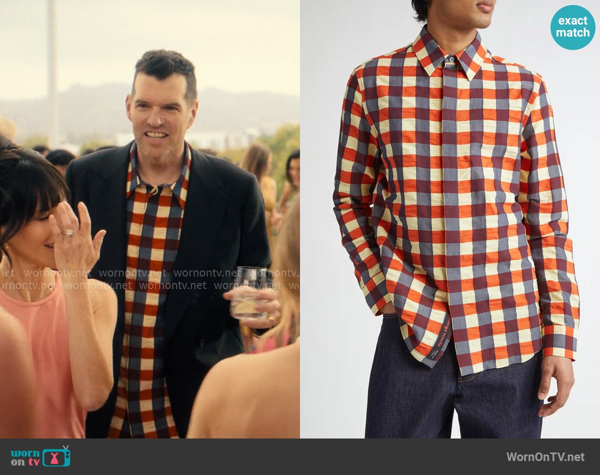 Bottega Veneta Macro Gingham Cotton Button-Up Shirt worn by Sasha Roklov (Timothy Simons) on Nobody Wants This
