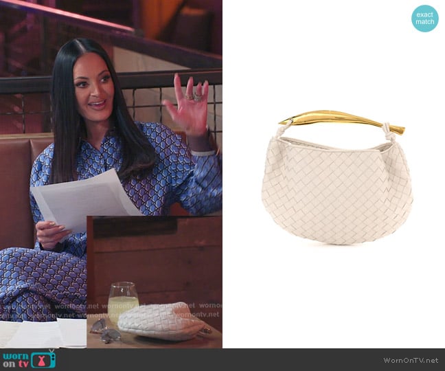 Bottega Veneta Nappa Intrecciato Sardine Bag in Chalk worn by Lisa Barlow on The Real Housewives of Salt Lake City