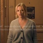 Bradley’s blue v-neck cardigan on The Morning Show