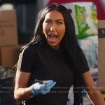 Bre’s black short sleeve top and sweat pants on Selling Sunset