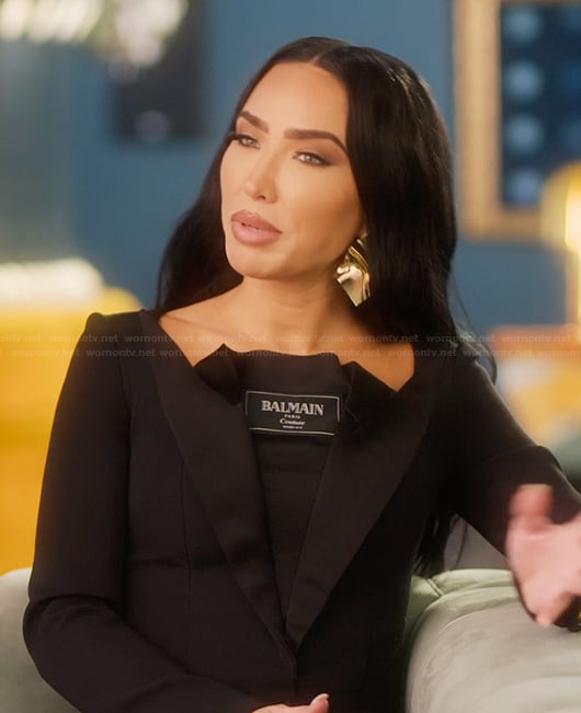 Bre’s black Balmain confessional dress on Selling Sunset