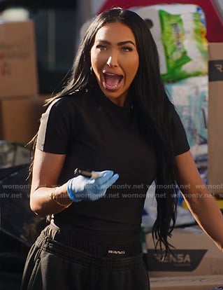 Bre's black short sleeve top and sweat pants on Selling Sunset