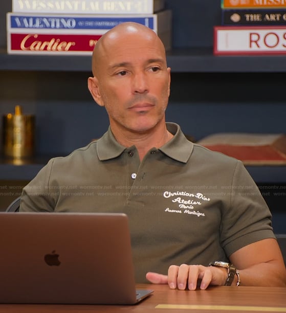 Brett's green polo shirt on Selling Sunset