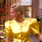Brie Larson’s yellow satin top and skirt on The View