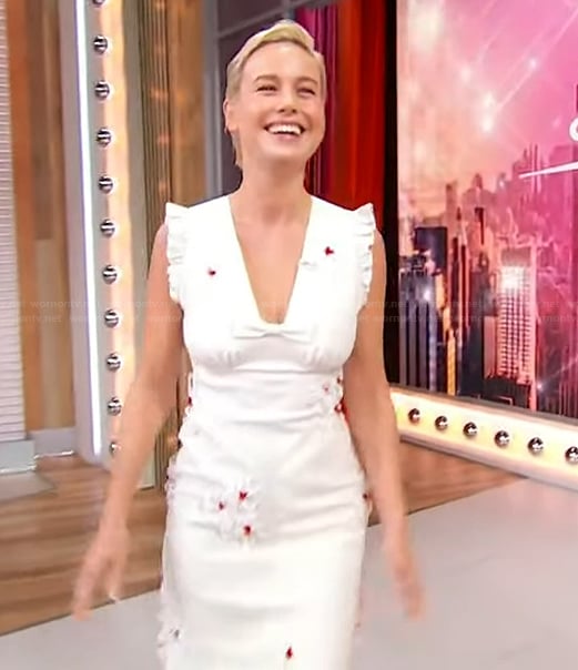 Brie Larson's white floral applique mini dress on Sherri