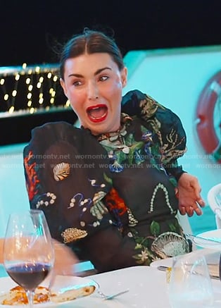 Bronwyn’s black embroidered mini dress on The Real Housewives of Salt Lake City