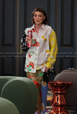 Bronwyn's mixed print blouse and skirt on The Real Housewives of Salt Lake City