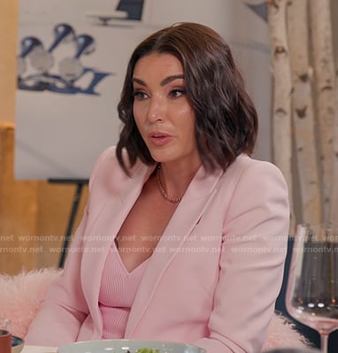 Bronwyn's pink ribbed dress and blazer on The Real Housewives of Salt Lake City