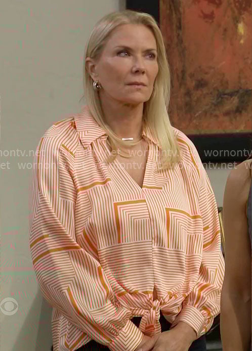 Brooke’s orange geometric print shirt on The Bold and the Beautiful