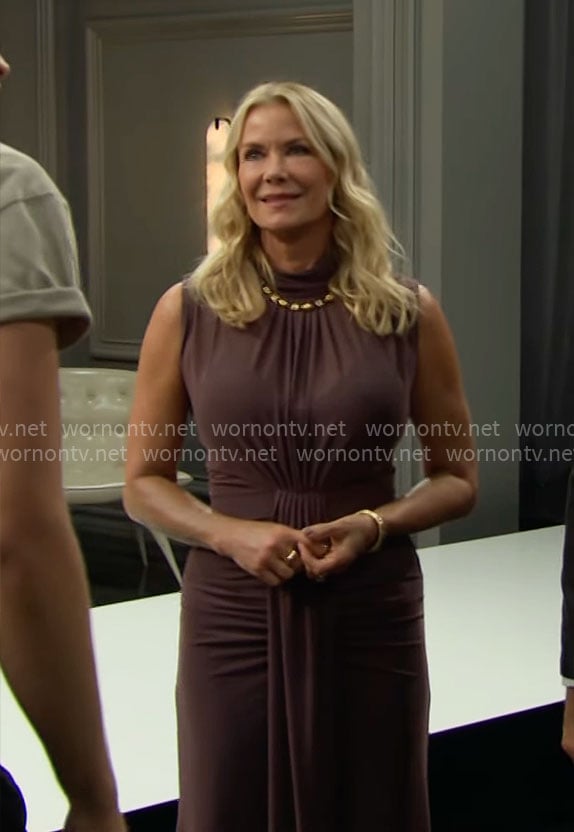 Brooke’s taupe draped dress on The Bold and the Beautiful
