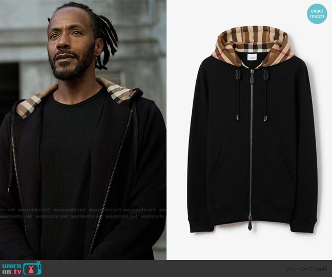 Burberry Check Hood Cotton Blend Zip Hoodie worn by Lewis Stewart (McKinley Freeman) on Reasonable Doubt