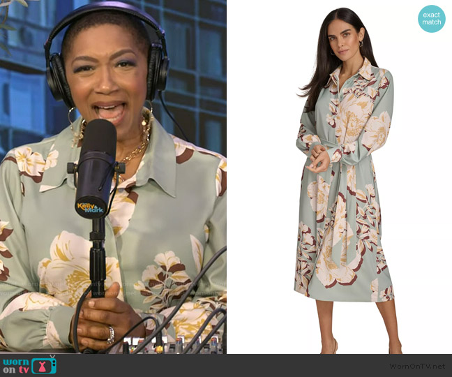 Calvin Klein Printed Long-Sleeve A-Line Shirtdress worn by Deja Vu on Live with Kelly and Mark