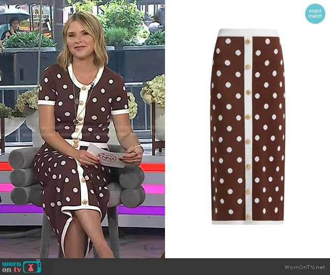 Cara Cara Alice Polka Dot Midi-Skirt in Cocoa Dot worn by Jenna Bush Hager on Today