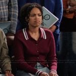 Tasha’s burgundy cardigan on Abbott Elementary