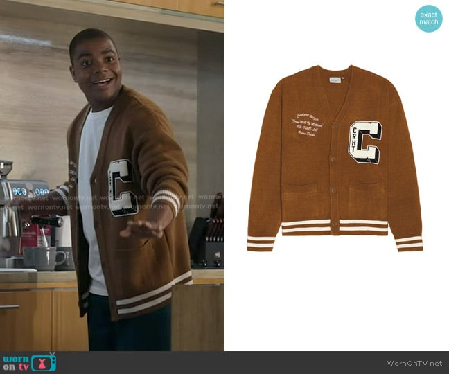 Carhartt WIP Brown Ducks Cardigan in Hamilton Brown & Wax worn by Harry Grant (Elijah M. Cooper) on 9-1-1