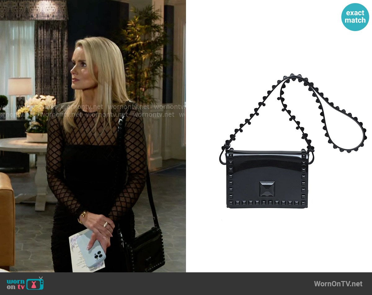 Carmen Sol Mini Graziella Flap Crossbody in Black worn by Vanessa McBride (Lauren Buglioli) on Beyond the Gates