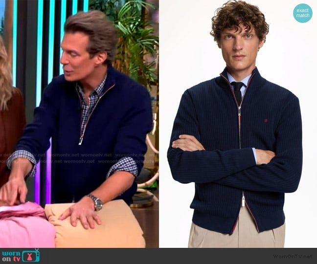 Carolina Herrera Stand Collar Gassed Cotton Cardigan worn by Adam Glassman on The View