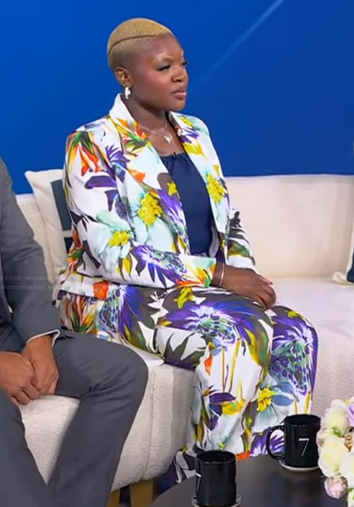Carrington Garvin’s floral print suit on Tamron Hall Show