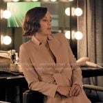 Celine’s blush pink tie waist suit on The Morning Show