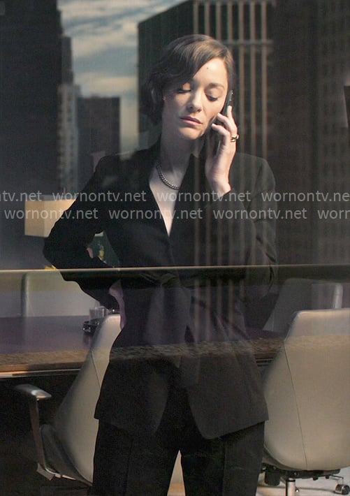 Celine's black tie-waist blazer on The Morning Show