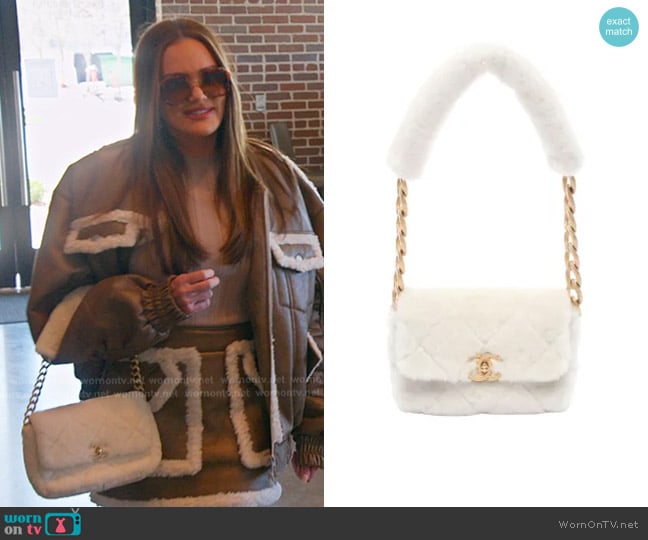 Chanel 2020 CC Quilted Shearling Padded Chain Flap Shoulder Bag worn by Meredith Marks on The Real Housewives of Salt Lake City