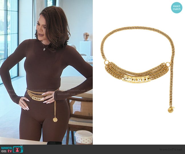 Chanel Logo Double Hanging Chain Belt worn by Khloe Kardashian (Khloe Kardashian) on The Kardashians