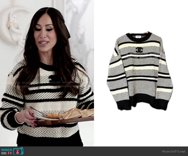 Chanel Vintage Striped Wool Sweater worn by Angie Katsanevas on The Real Housewives of Salt Lake City