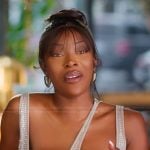 Chelsea’s gray crystal embellished confessional dress on Selling Sunset