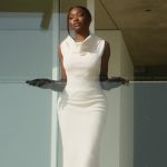 Chelsea’s white knit drape dress on Selling Sunset