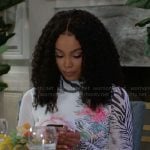 Chelsea’s white zebra and rose print top on Beyond the Gates