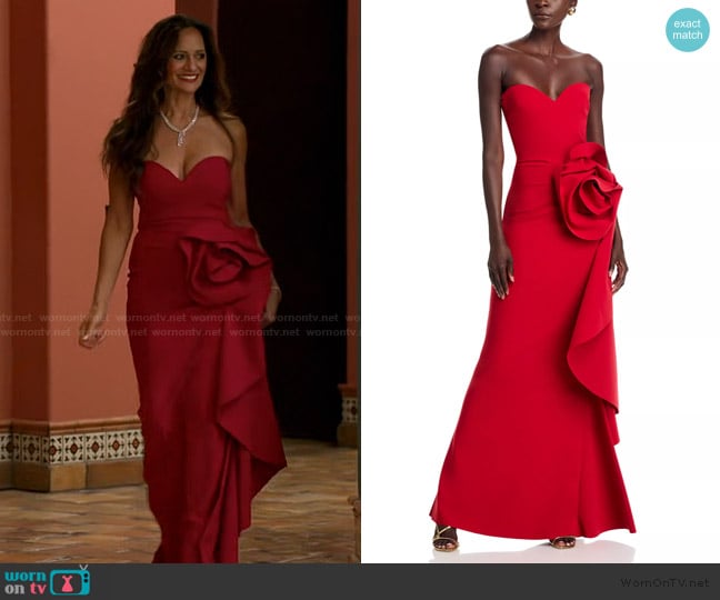 Chiara Boni La Petite Robe Ethane Rosette Gown worn by Cheryl on The Golden Bachelor