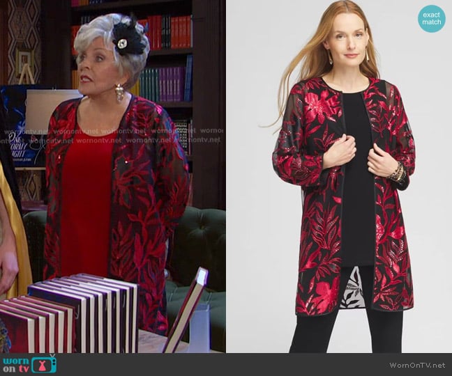 Chico's Traveler Collection Leaf Embroidered Jacket worn by Julie Olson Williams (Susan Seaforth Hayes) on Days of our Lives