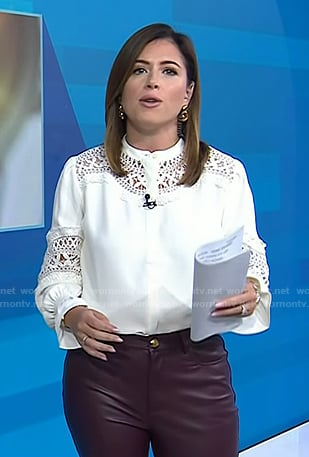Chloe’s white lace blouse and leather flare pants on Today