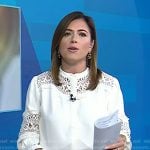 Chloe’s white lace blouse and leather flare pants on Today