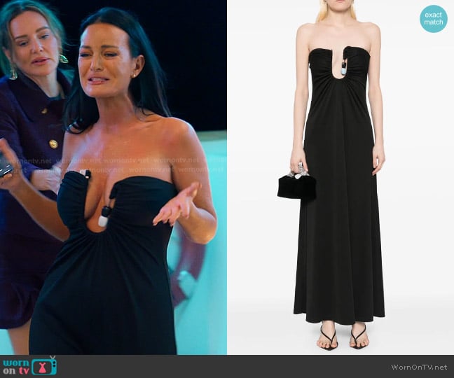 Christopher Esber Helix Crystal Ribbed Strapless Dress worn by Lisa Barlow on The Real Housewives of Salt Lake City