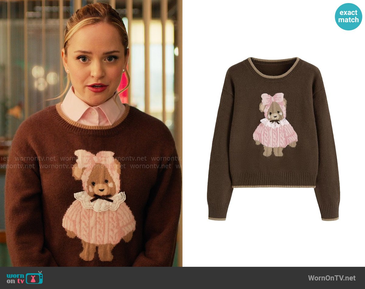 Cider Bear Graphic Sweater worn by Ainsley (Stephanie Styles) on Loot