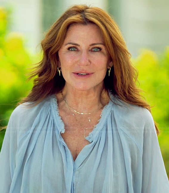 Cindy’s blue sheer blouse on The Golden Bachelor
