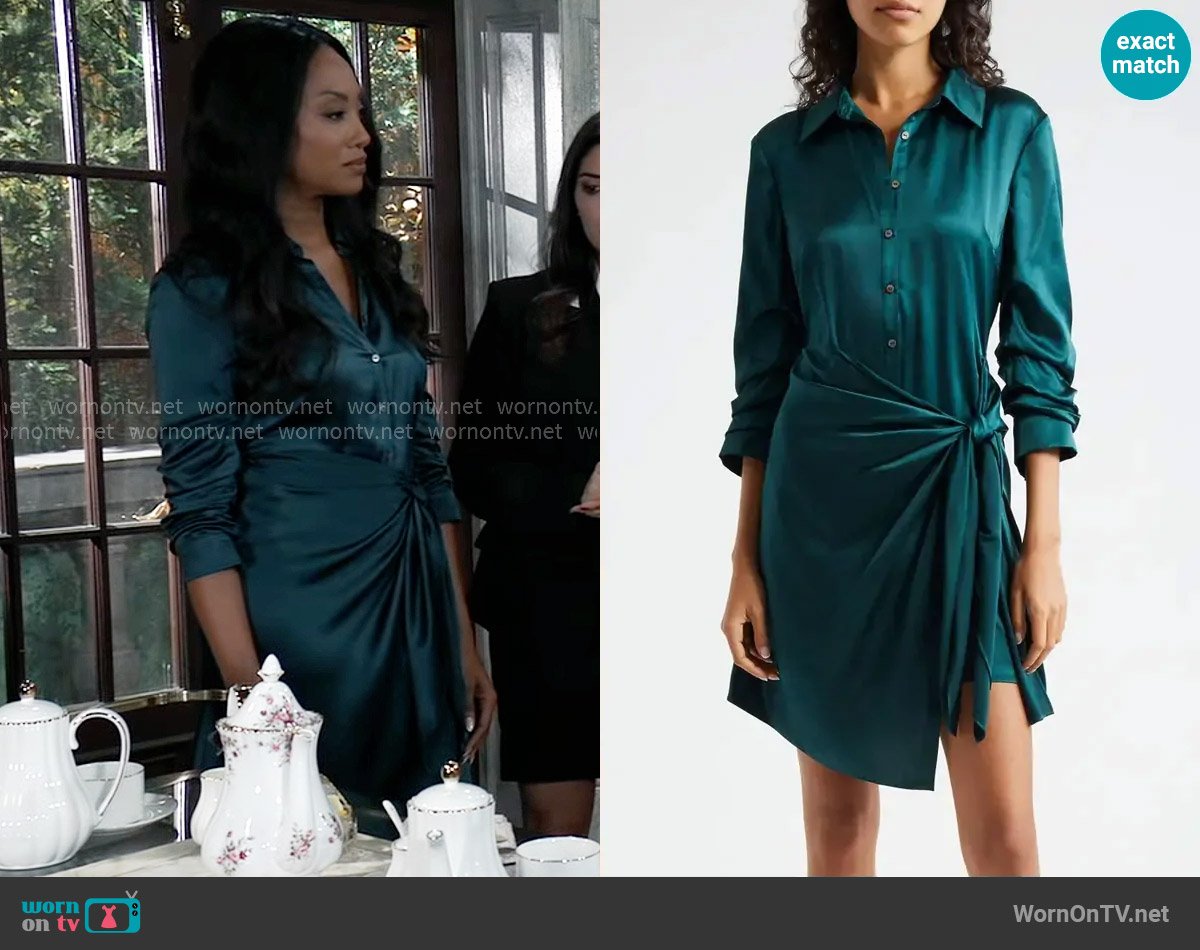 Cinq a Sept Jacey Mini Dress in Green Onyx worn by Jordan Ashford (Tanisha Mariko Harper) on General Hospital