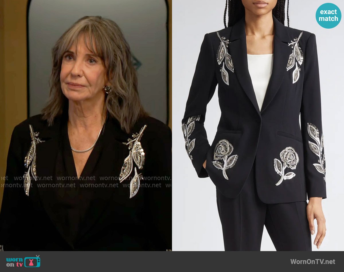 Cinq a Sept Karlie Metallic Paisley Detail Blazer worn by Jill Abbott (Jess Walton) on The Young and the Restless