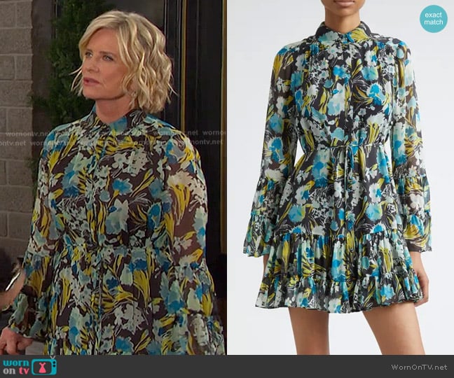 Cinq a Sept Lyra Tossed Floral Long Sleeve Minidress worn by Kayla Brady (Mary Beth Evans) on Days of our Lives