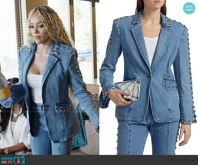 Cinq a Sept Milly Studded Denim Jacket worn by Ashley Darby on The Real Housewives of Potomac