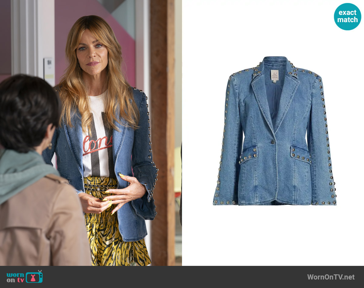 Cinq a Sept Milly Studded Denim Jacket in Blue Haze worn by Morgan Gillory (Kaitlin Olson) on High Potential