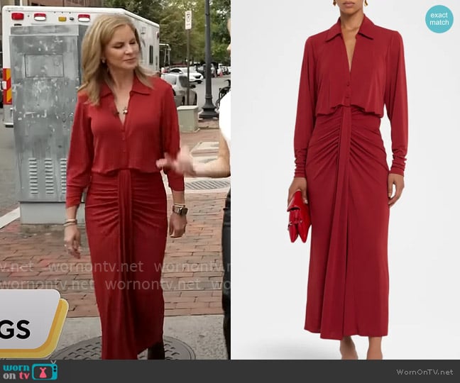 Cinq a Sept Seferina Dress in Bordeaux worn by Natalie Morales on CBS Mornings