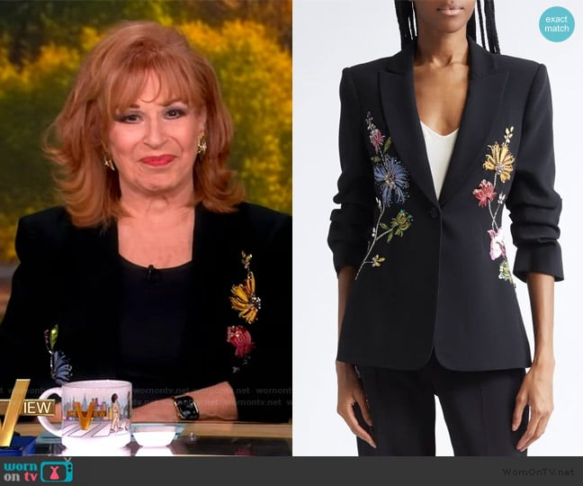 Cinq a Sept Sequin Floral Scrunched Sleeve Blazer worn by Joy Behar on The View
