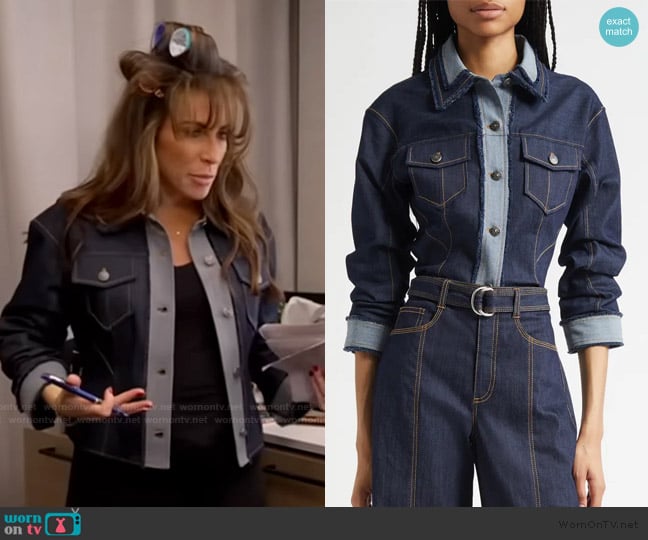 Cinq a Sept Stretch-Cotton Contrast-Stitch Crop Jacket worn by Alyssa Farah Griffin on The View