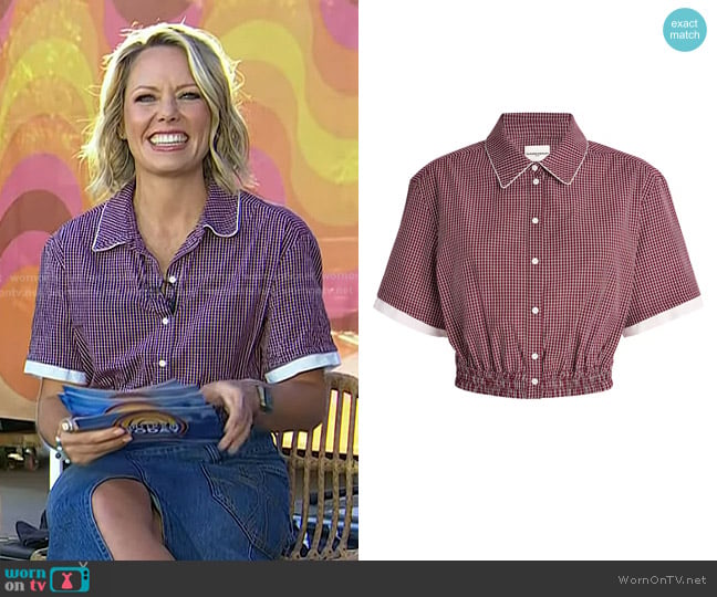 Claudie Pierlot Cotton Check Cropped Shirt in Red worn by Dylan Dreyer on Today