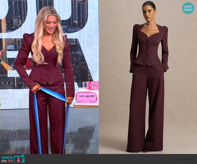 Club L Lana Burgundy Pinstripe Woven Sweetheart-Neck Tailored Top worn by Suzie Bachman on The View